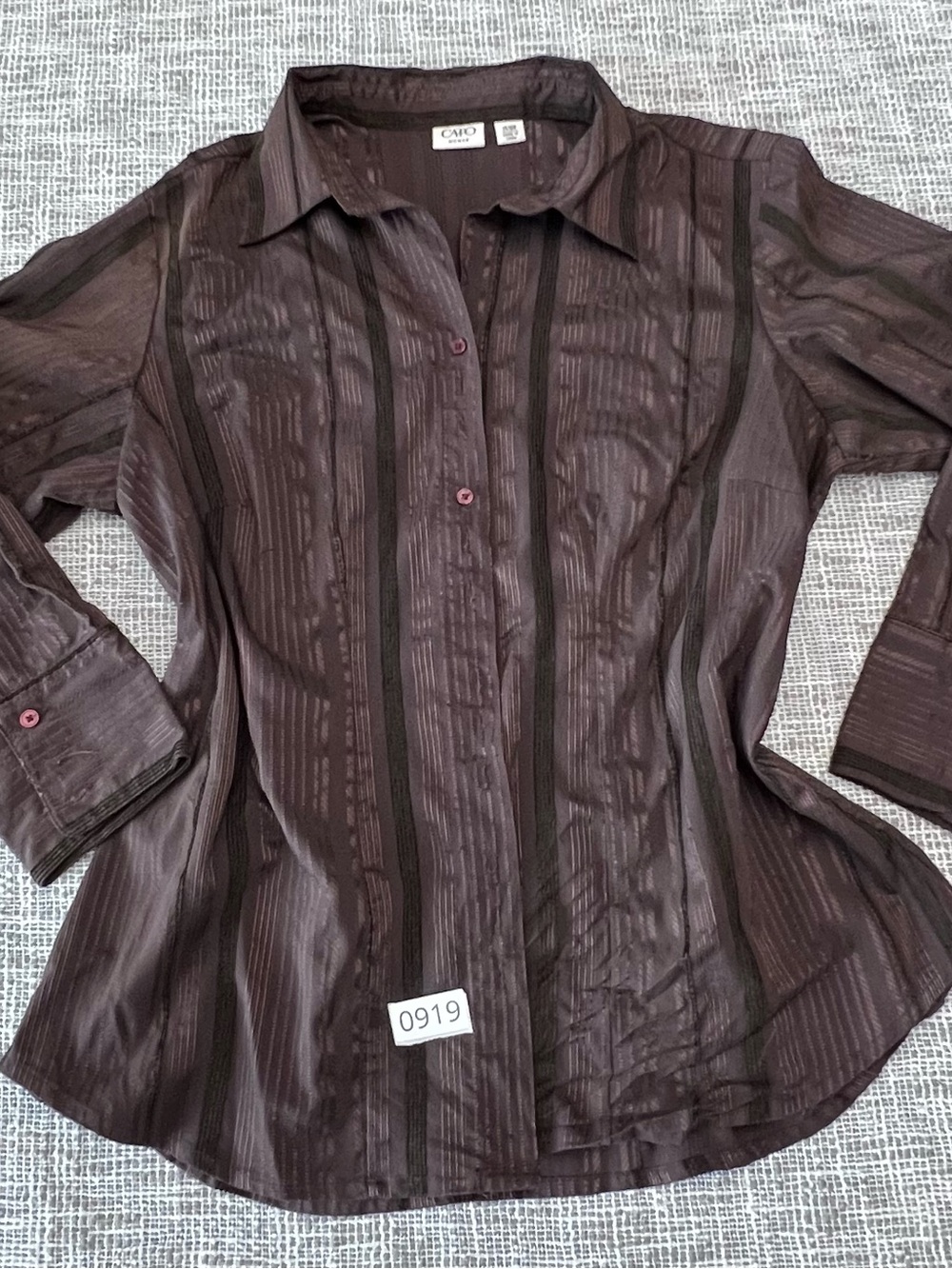 Cato Women's Brown Button-Down Shirt with Subtle Stripe Panels